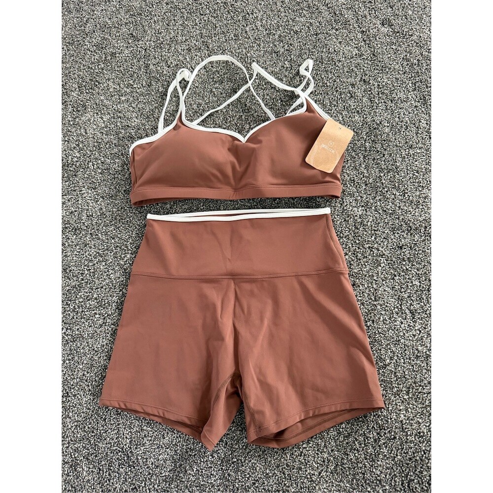 Berlook 2pc Activewear Set Womens L Brown Sports Bra High Waist Biker